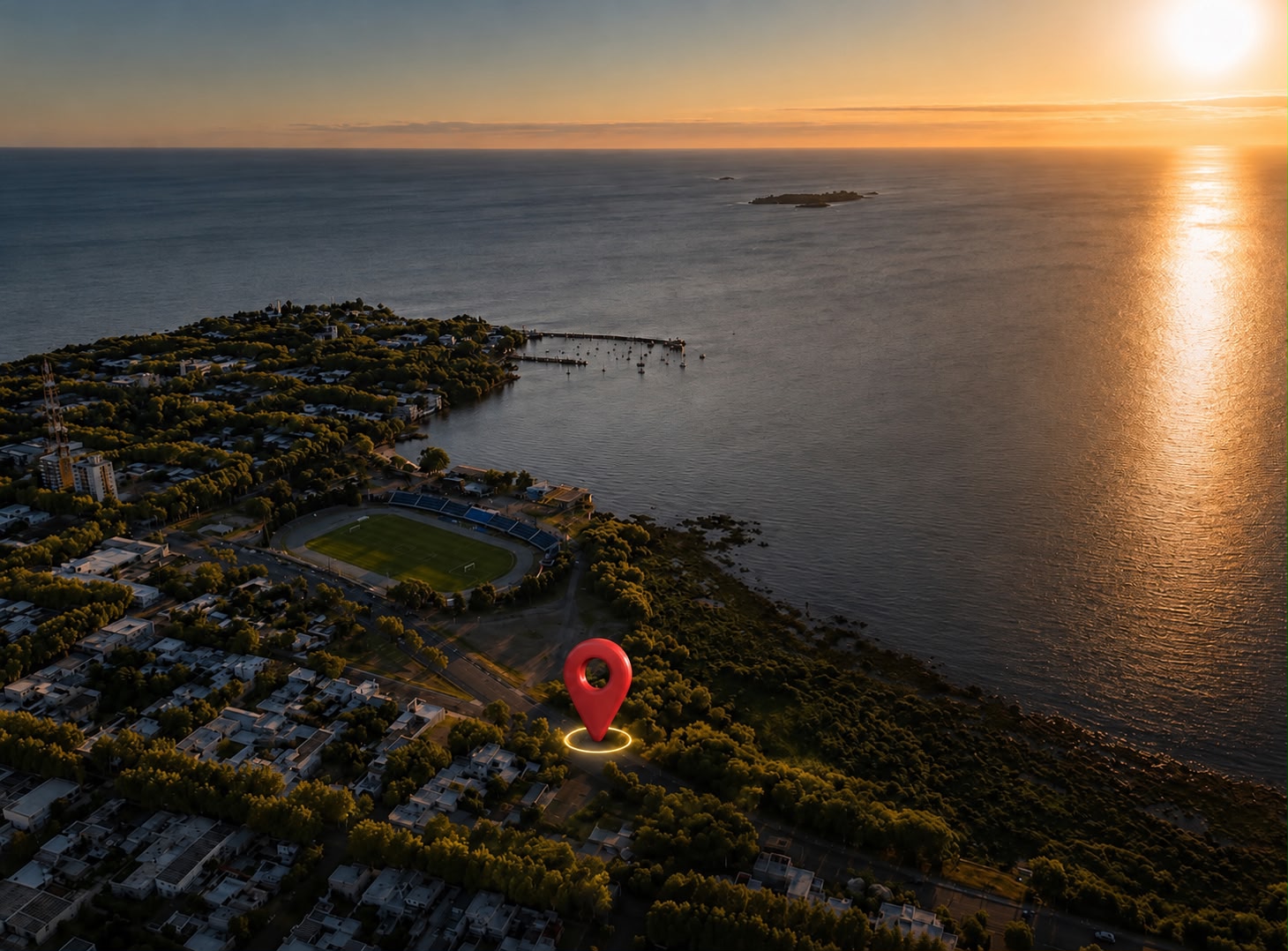Vista aérea de Colonia del Sacramento al atardecer